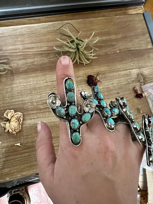 Prescott Blue cactus with flower with turquoise rings