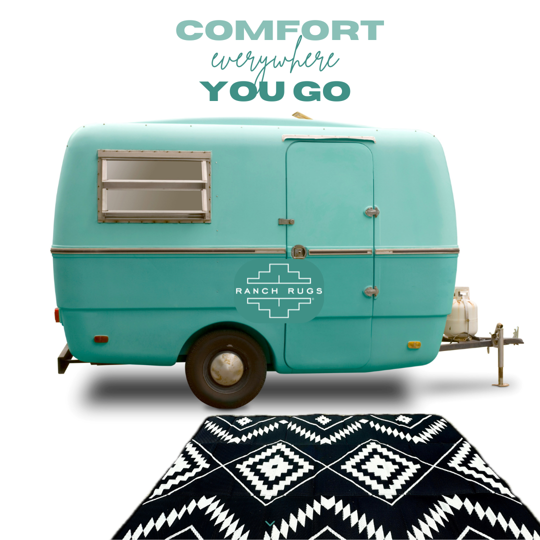 Black + Ivory - 9ft x 12ft - RANCH RUGS  -THE DAVIS - Aztec Outdoor Rug Floor Covering