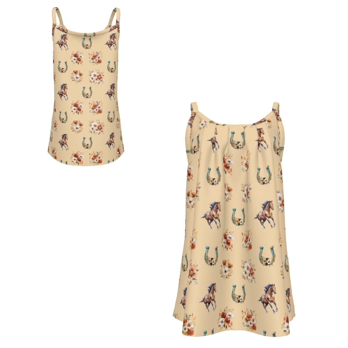 Baha Ranch Country Floral Gathered Tank Top with Straps