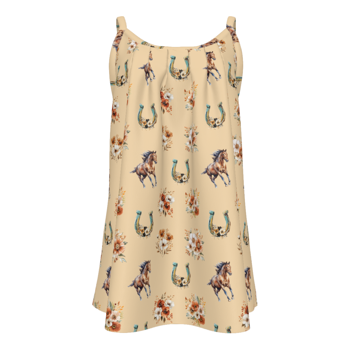Baha Ranch Country Floral Gathered Tank Top with Straps