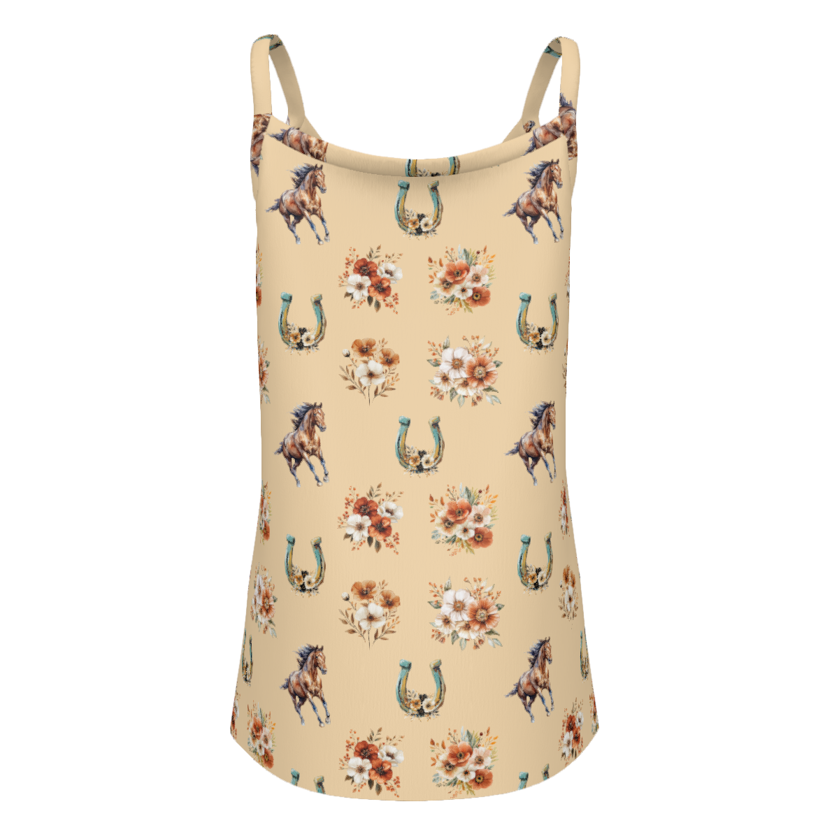 Baha Ranch Country Floral Gathered Tank Top with Straps