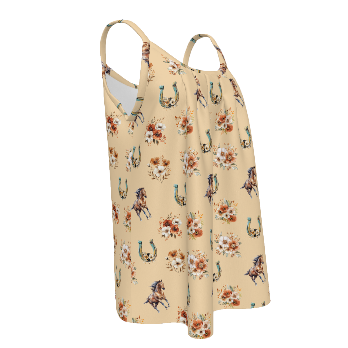 Baha Ranch Country Floral Gathered Tank Top with Straps