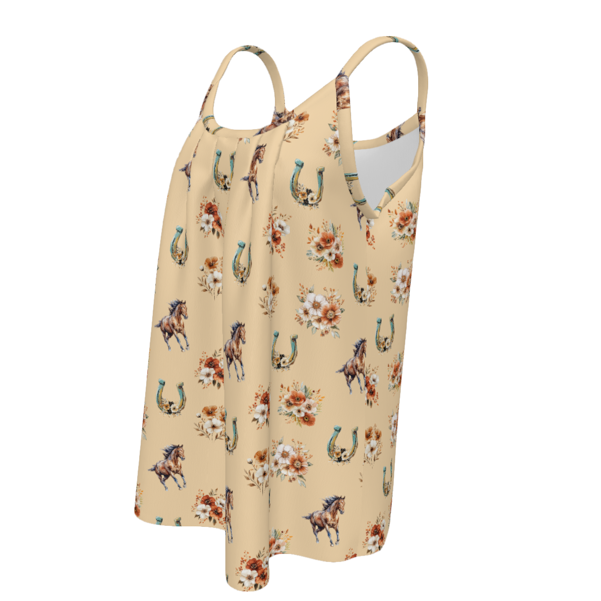 Baha Ranch Country Floral Gathered Tank Top with Straps