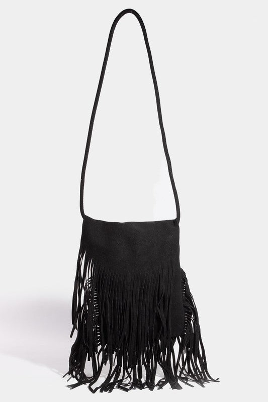 Fame Faux Suede Fringe Rectangle Crossbody Bag choice of colors