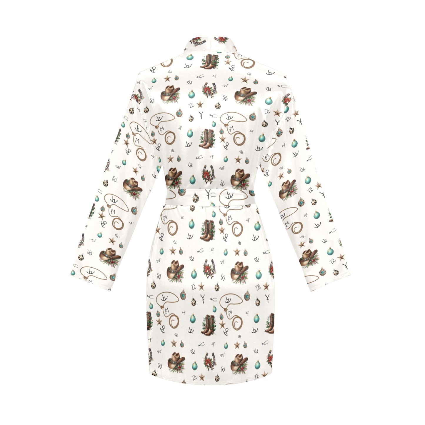 Baha Ranch Brands and Boots Christmas Satin Robe Women's Long Sleeve Robe