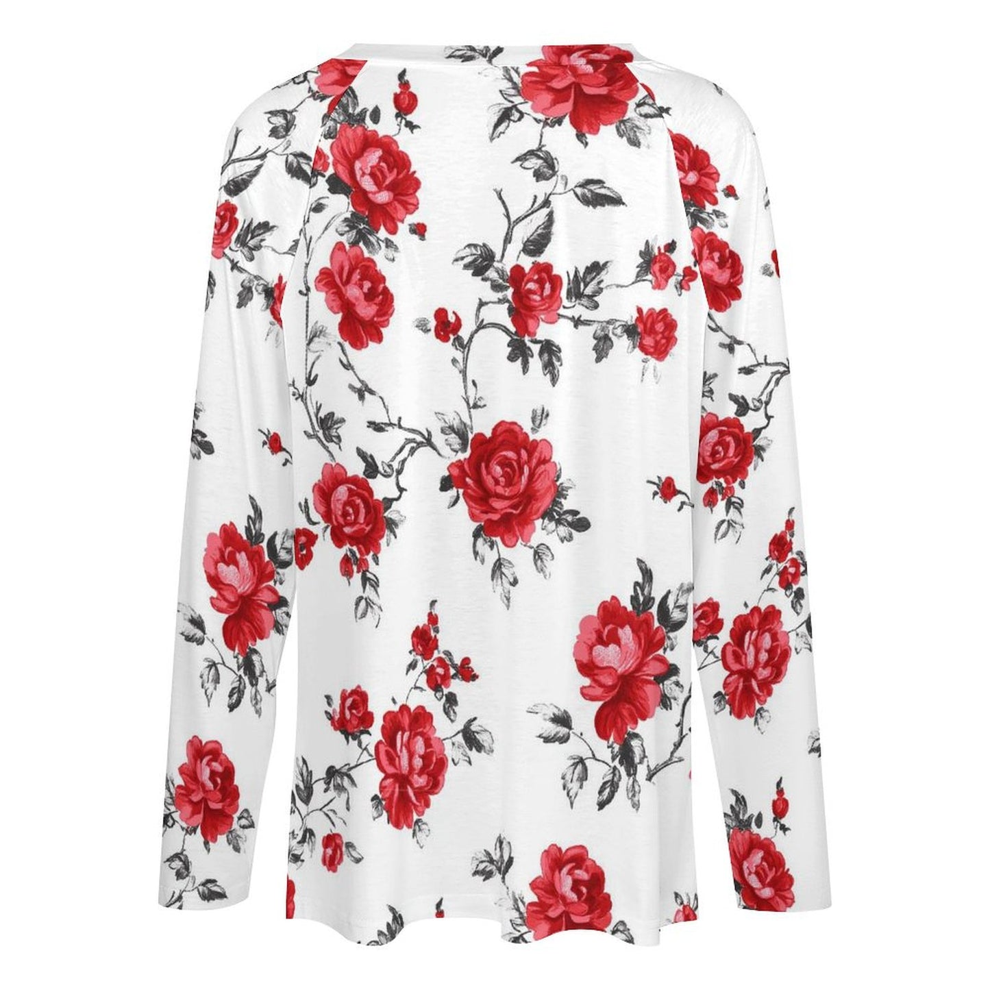 Colores de Mexico Red Rose Floral Long Sleeve Top