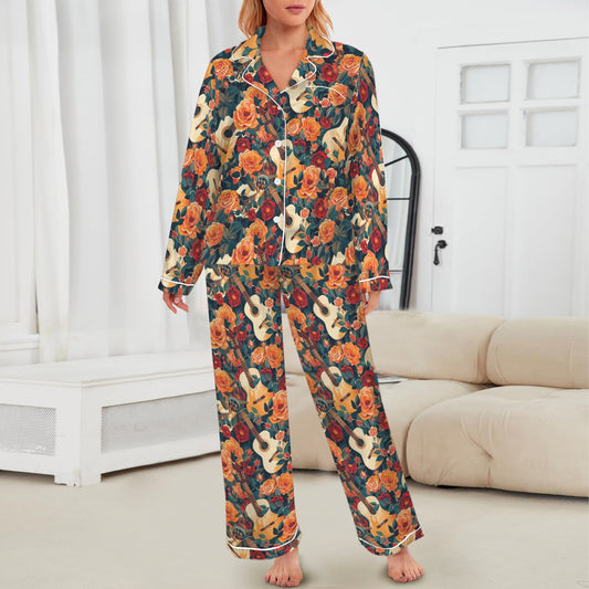 Colores De Mexico Roses & Guitars Satin Pajamas