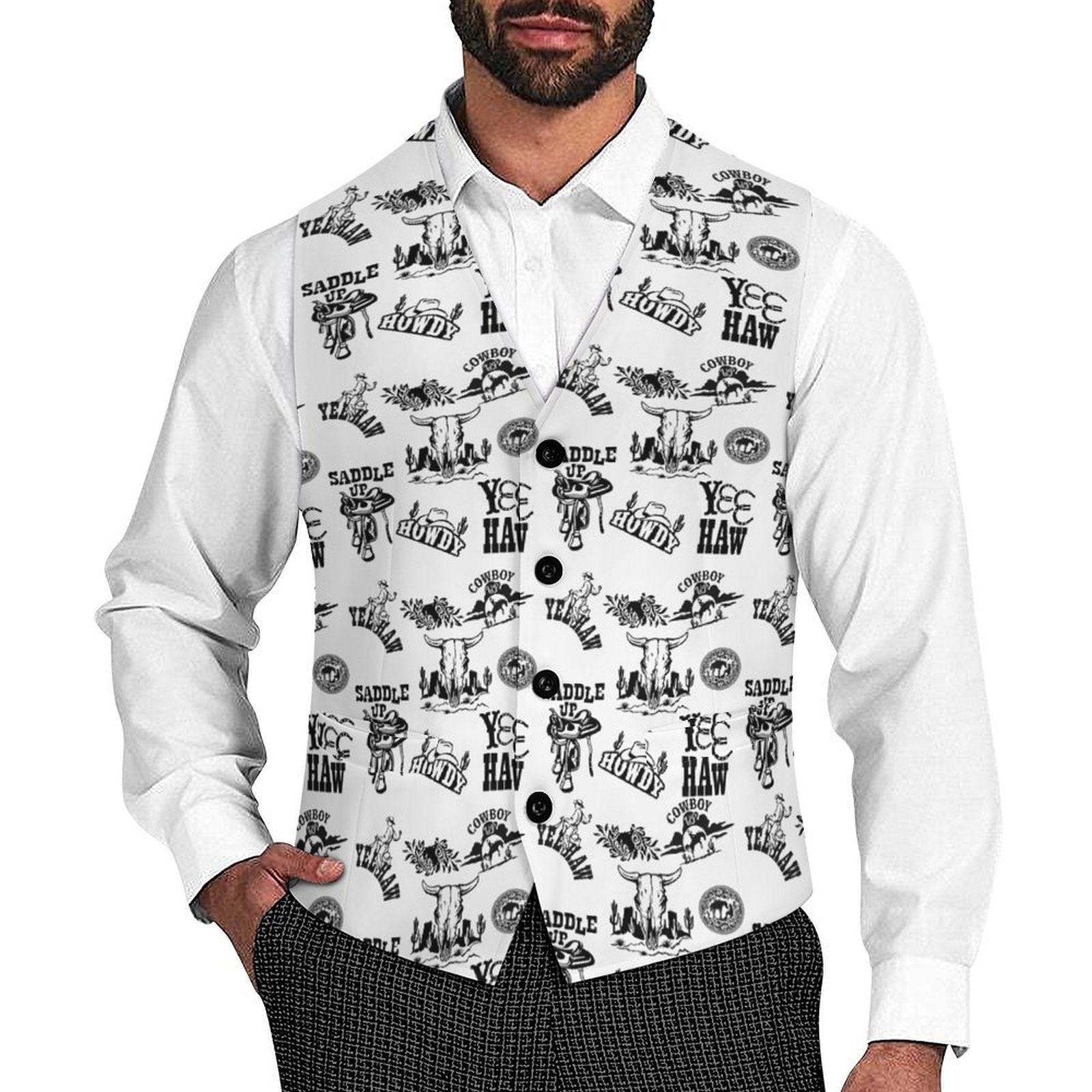 western dress vest Cowboy Print Men's Western Vest White / XL