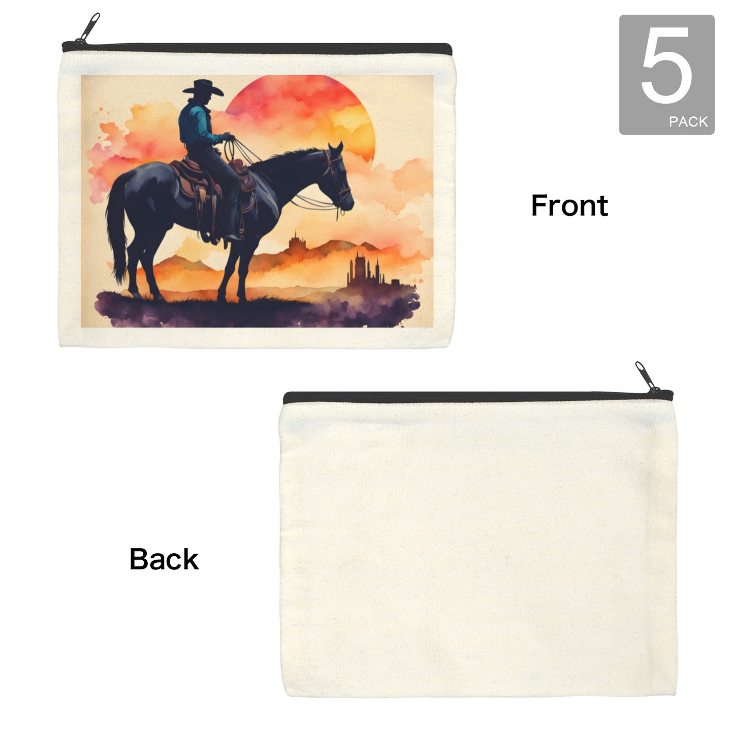 Water Color Cowboy Cosmetic Bag Pack of 5 Made in America