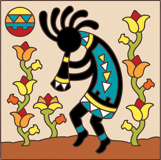 Kokopelli Flower Charmer Tile