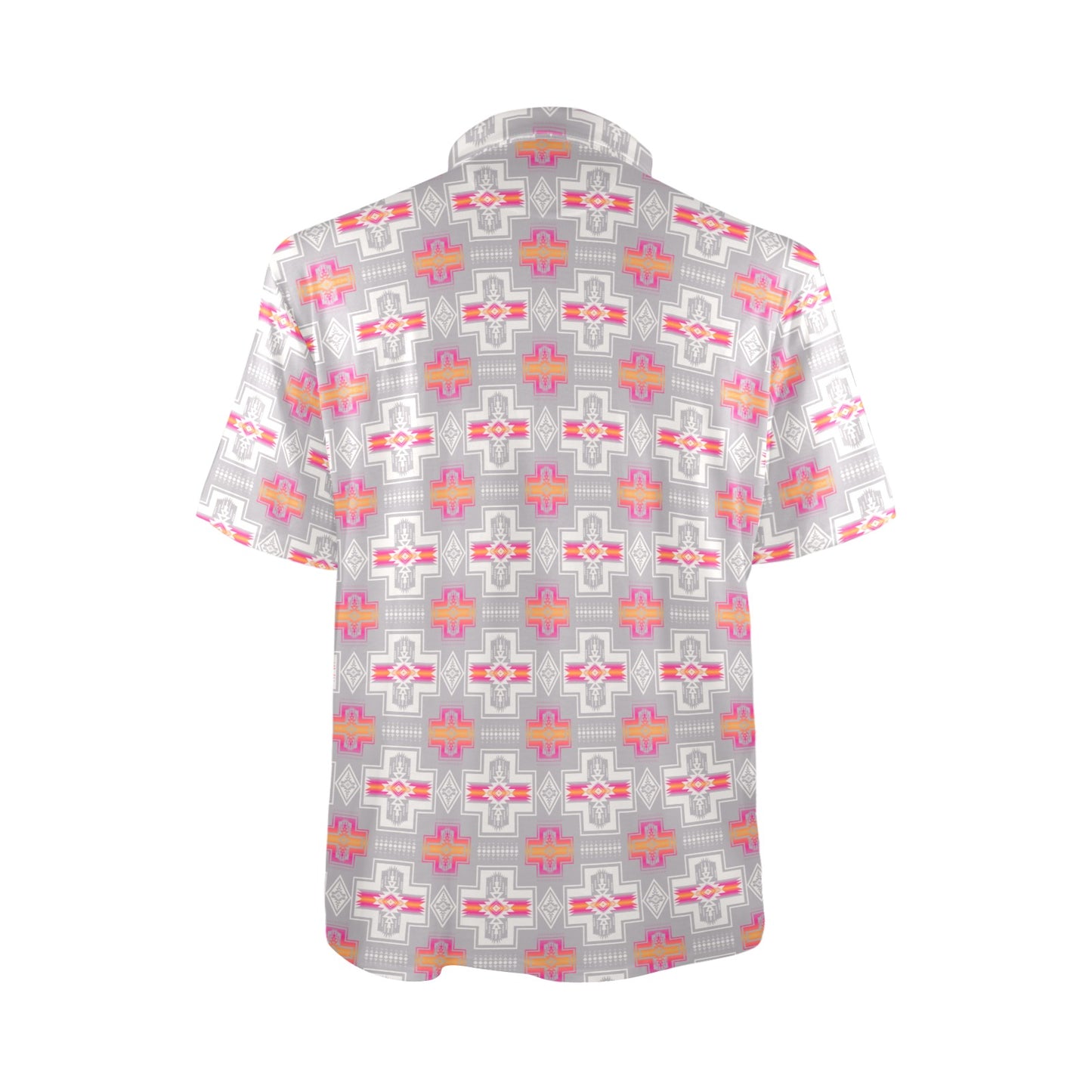 Gray Pink Fire Aztec Men's Polo Shirt