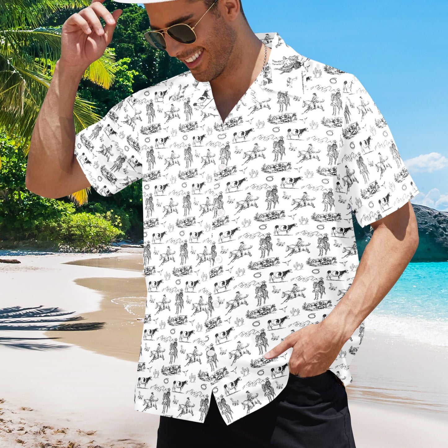 Baha Ranch Ranch Life in White Hawaiian Shirt Made in America