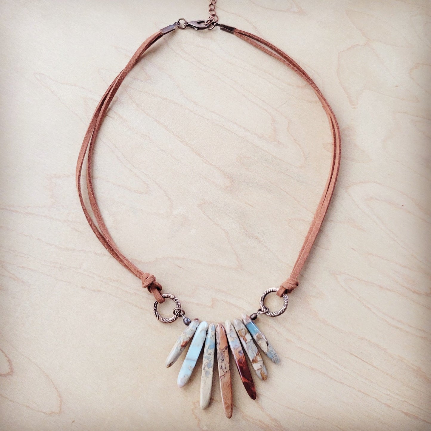 The Jewelry Junkie Aqua Terra Stone Slab Leather Cord Necklace 231ee