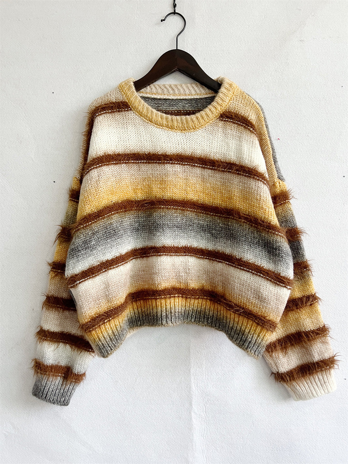 Striped Round Neck Long Sleeve Sweater choice of colors