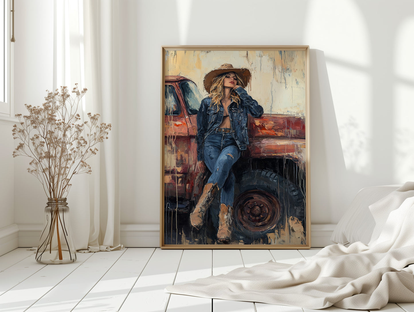 Denim Cowgirl by the Rusted Truck