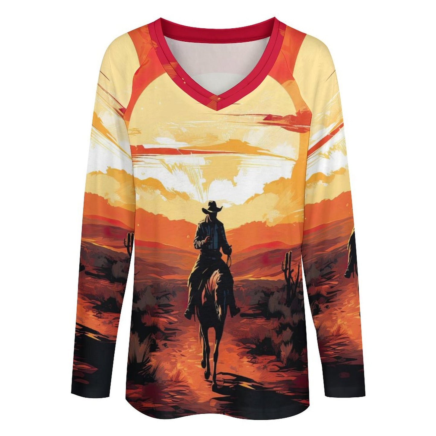 Baha Ranch Western Print Long Sleeve Top