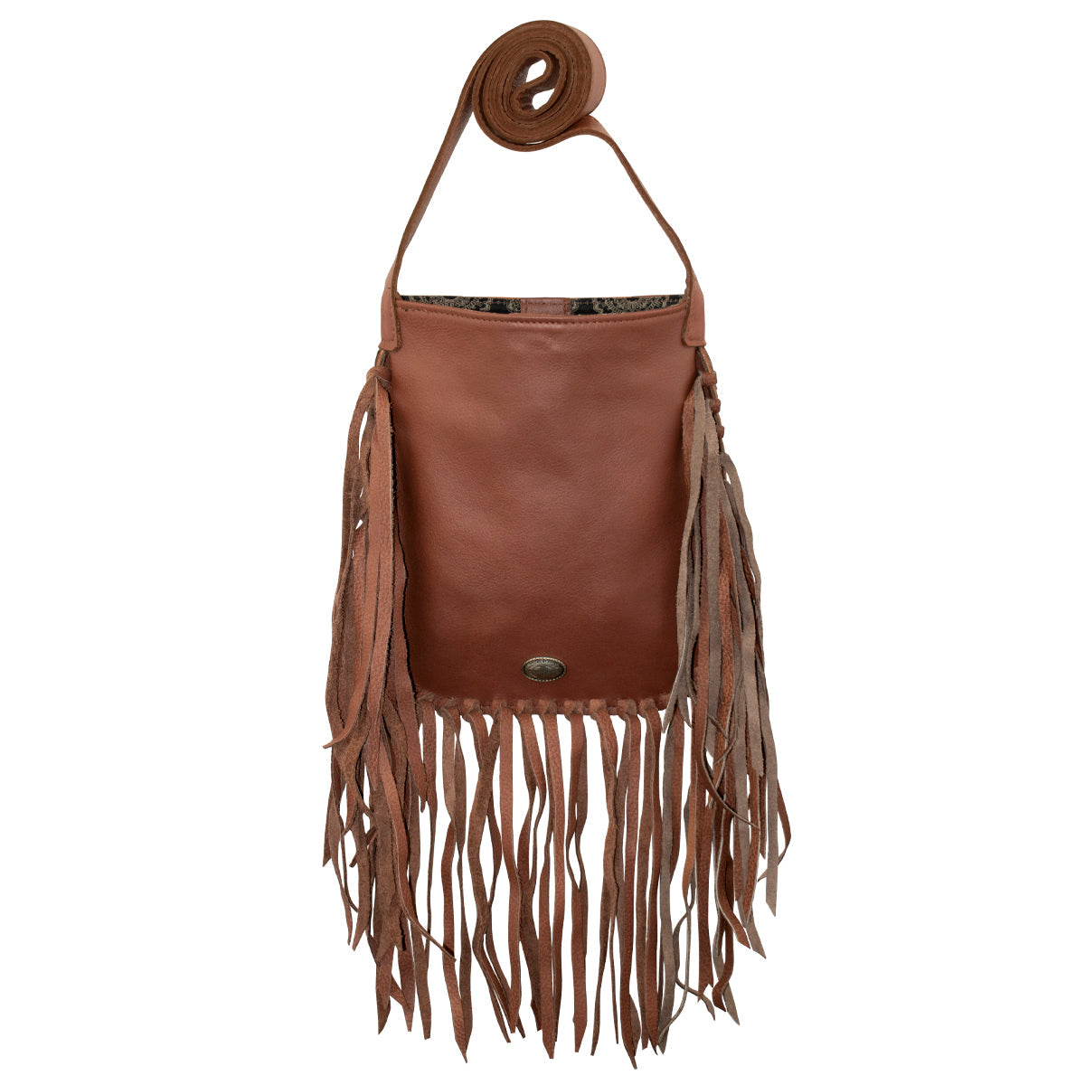 American West Handbags Leather Fringed Cowgirl Crossbody w/ Hand Tooled Rose