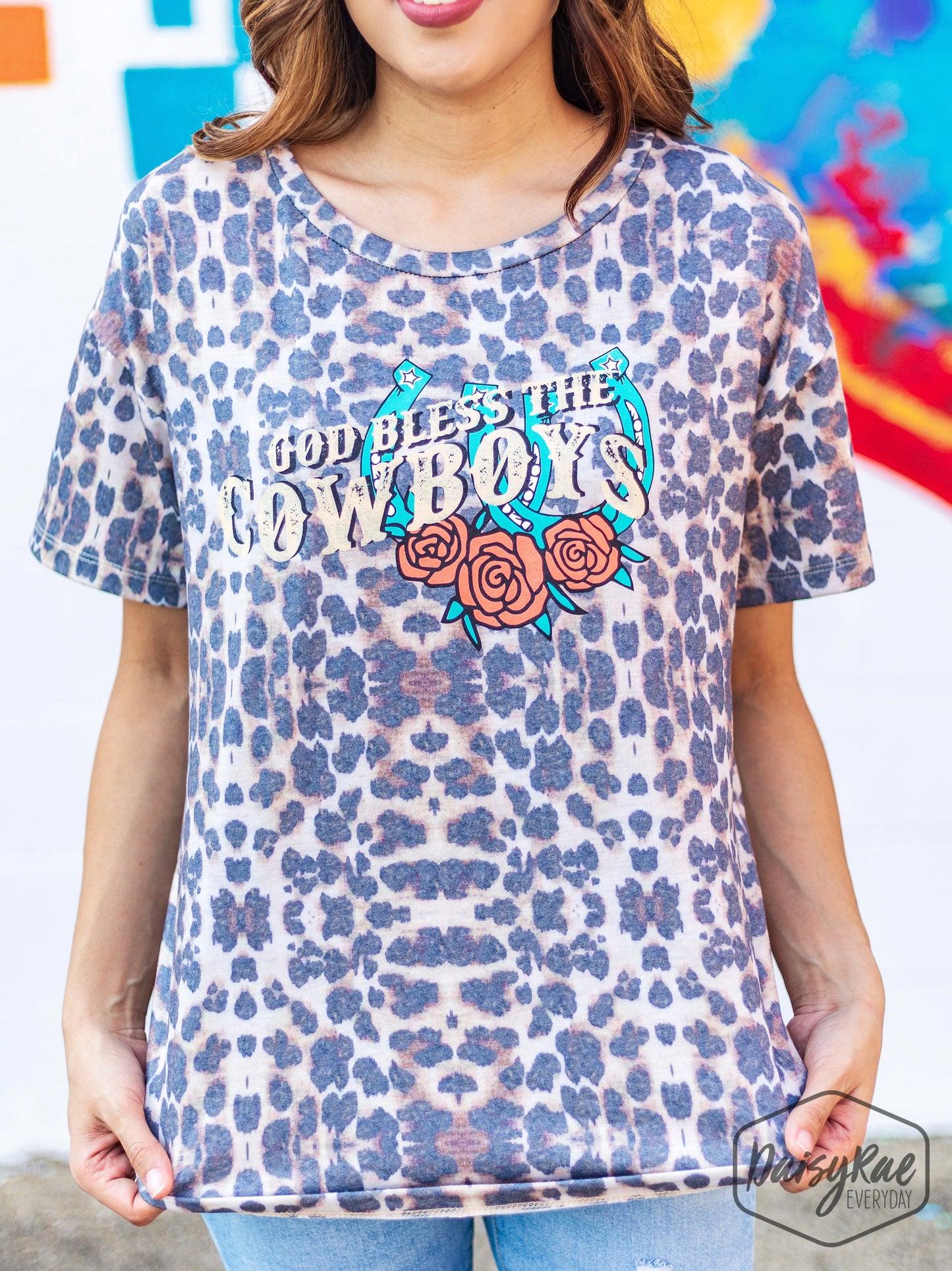 God Bless the Cowboys on Leopard Short Sleeves Tee