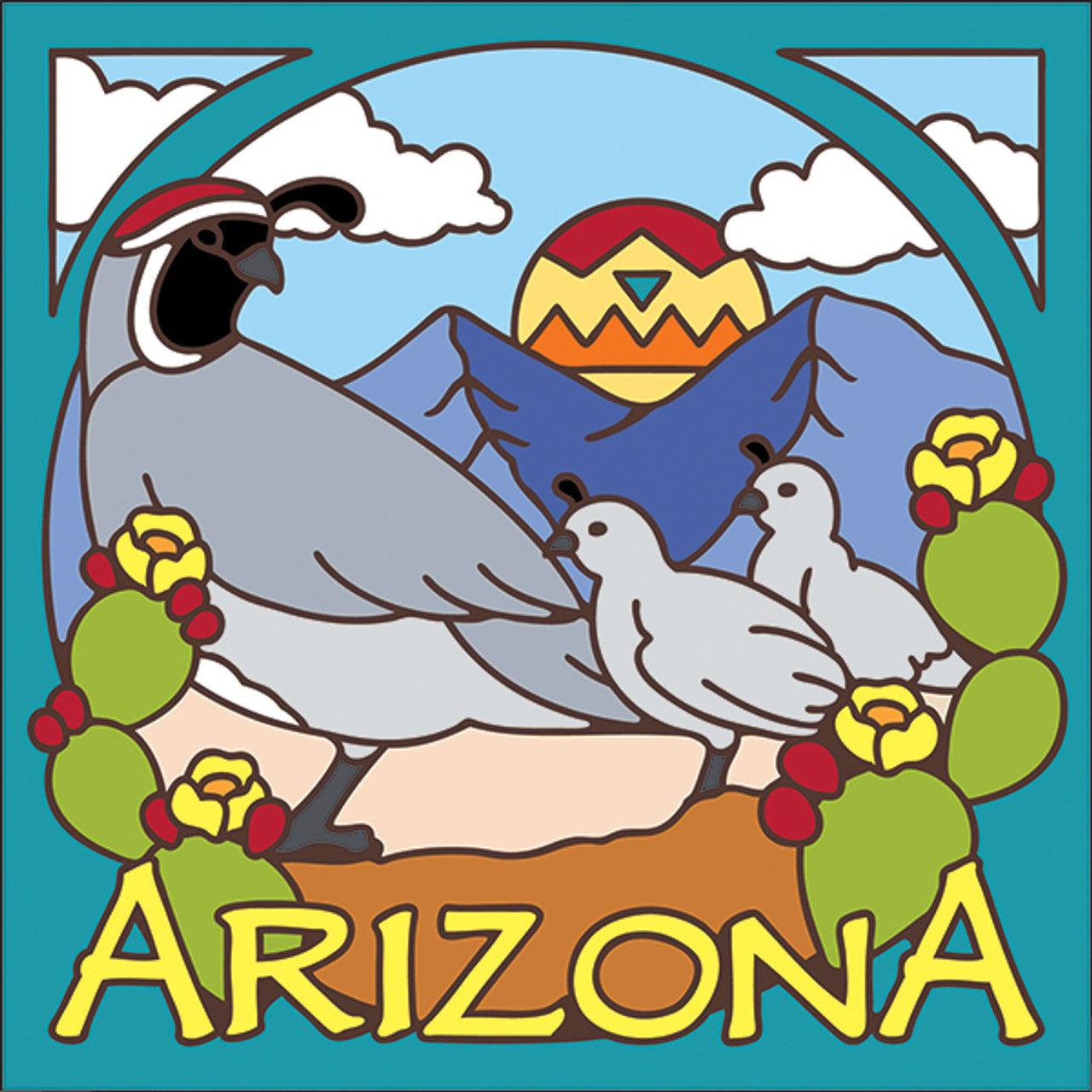 Arizona Quail Desert Scene Tile