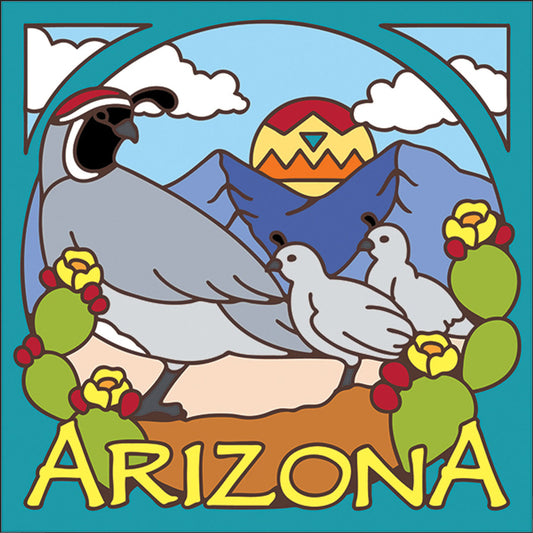 Arizona Quail Desert Scene Tile