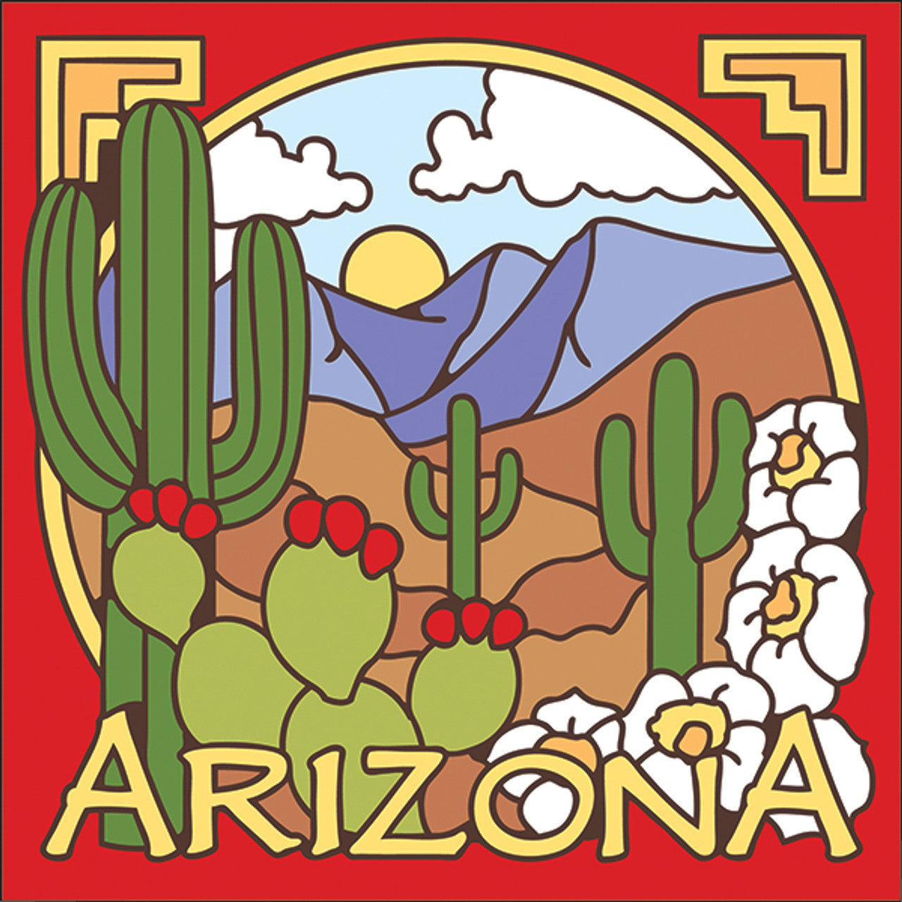 Arizona Saguaro Desert Scene Tile