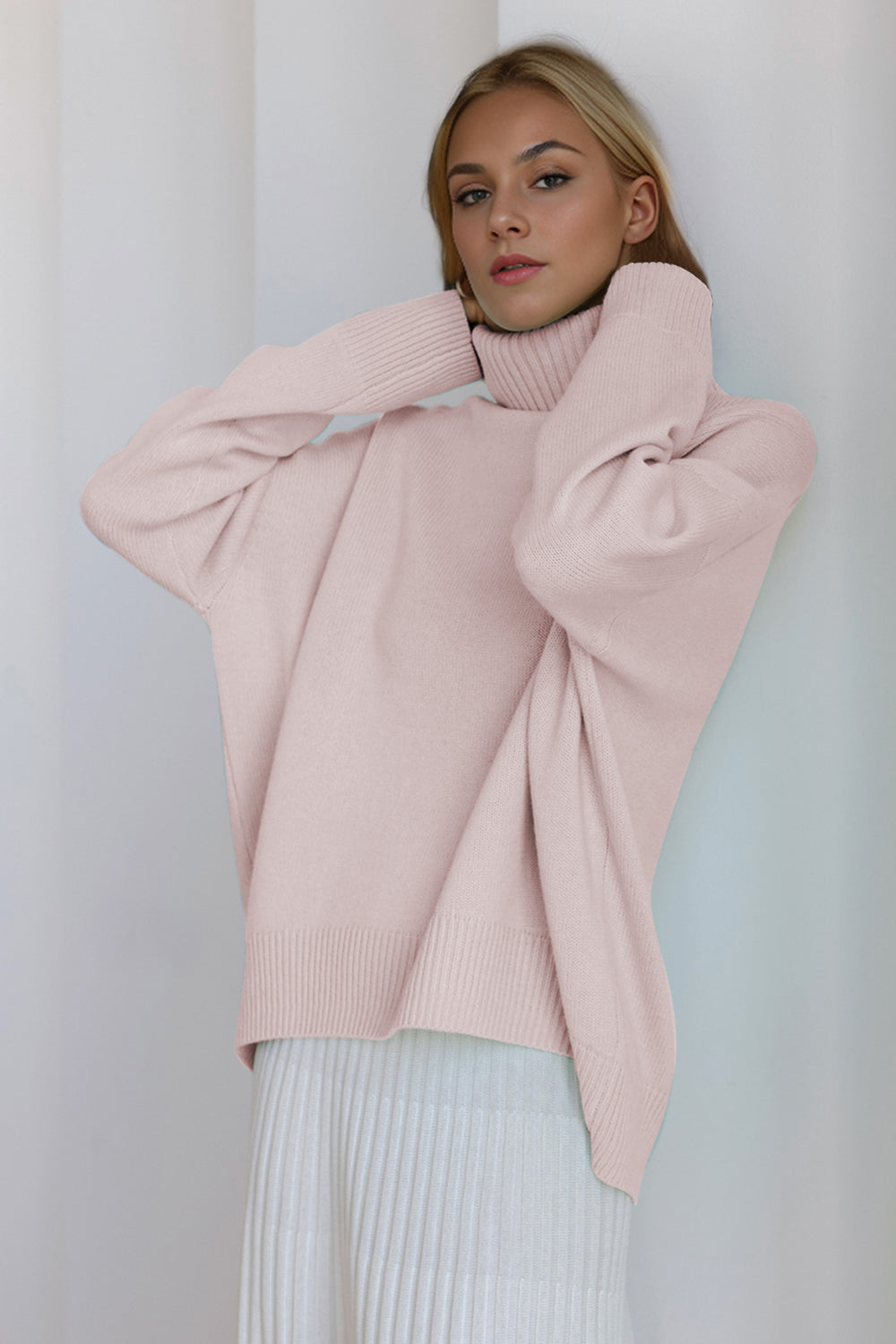 Basic Bae Turtleneck Dropped Shoulder Long Sleeve Sweater choice of colors