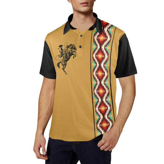 Baha Ranch Wild Cowboy Aztec Western Polo Shirt