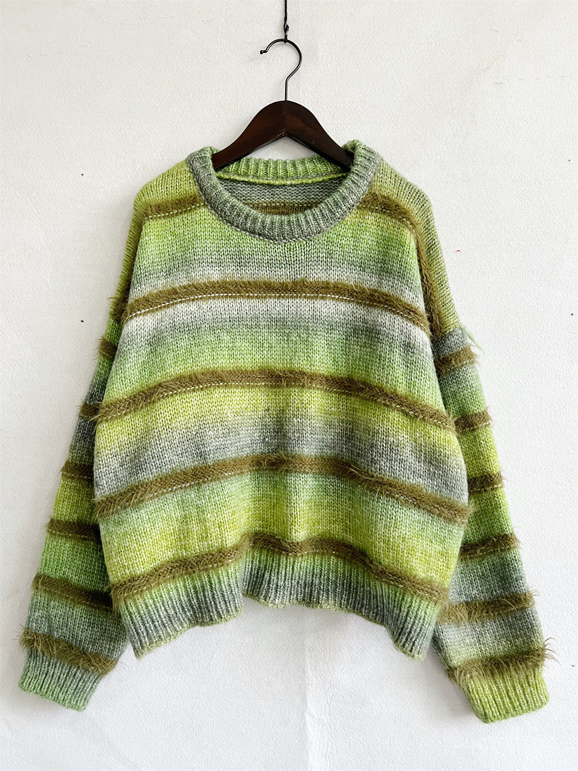 Striped Round Neck Long Sleeve Sweater choice of colors