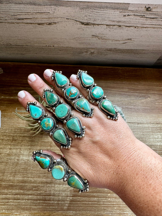 Long adjustable Genuine Turquoise rings