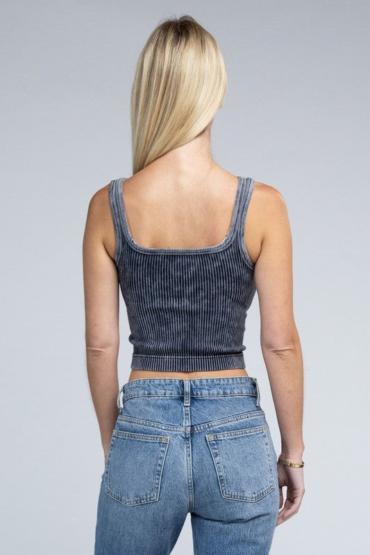 Viral Tank Top Reversible Washed Ribbed Cropped  choice of colors