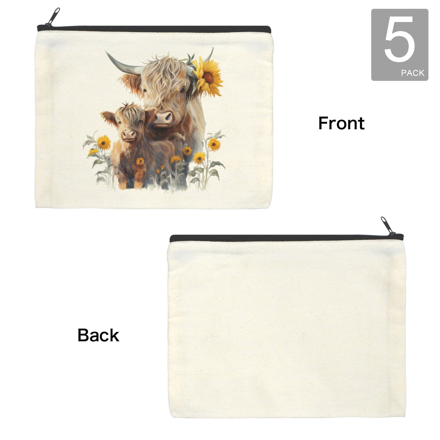 Baha Ranch Highland CosmeCow Family tic Bag Set of 5