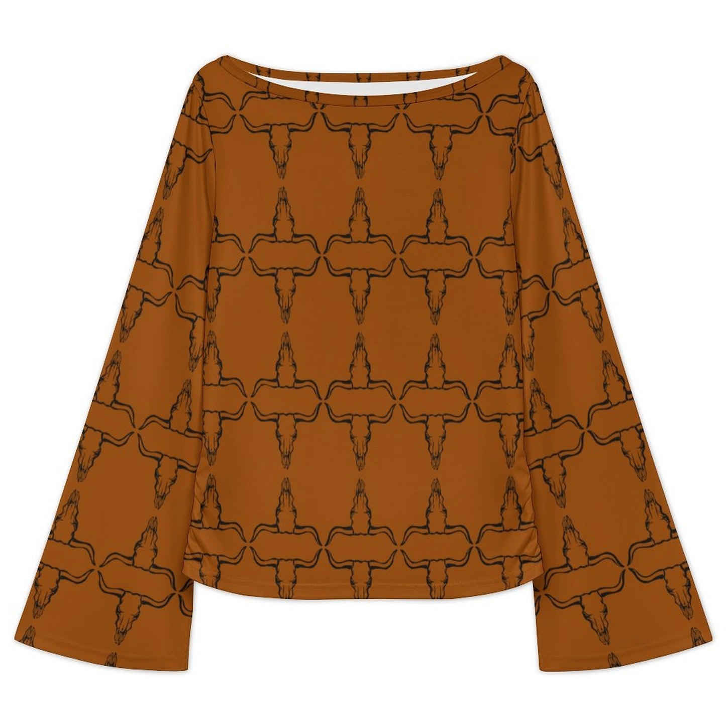 Baha Ranch Brown Longhorn Flare Sleeve Top