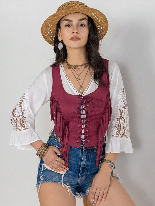 Fringe Lace-Up Vest choice of colors