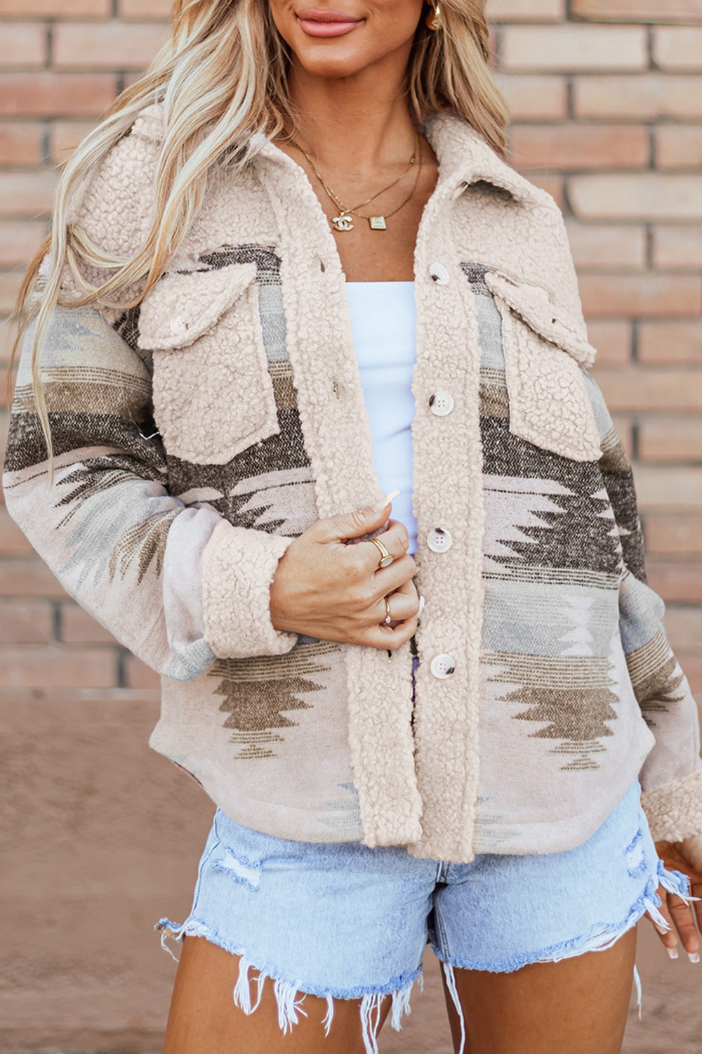 Aztec Button Up Long Sleep Fuzzy sHacket