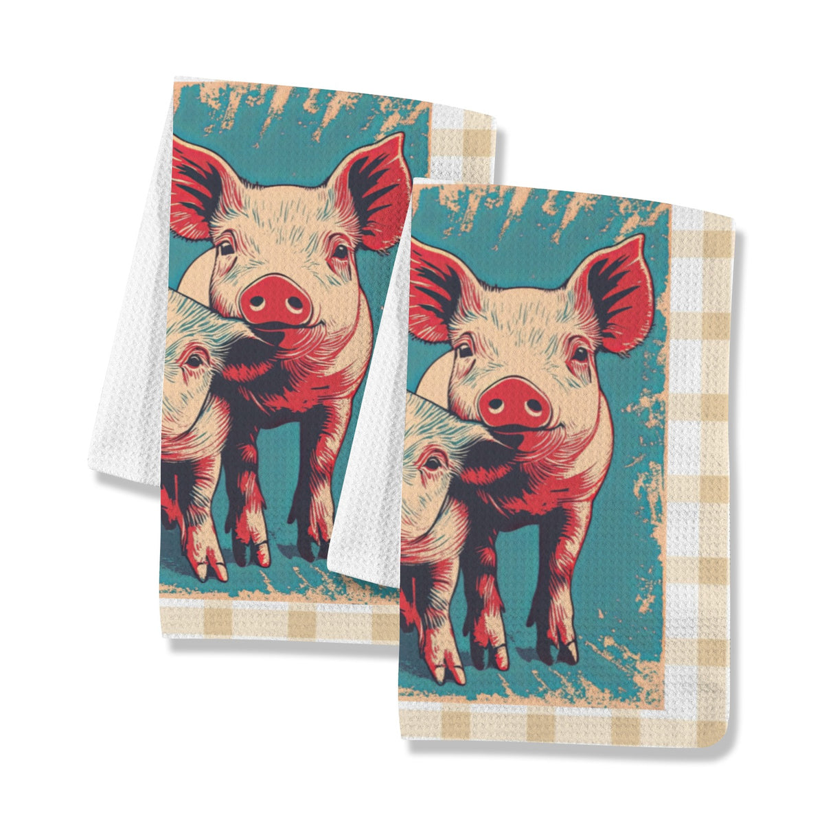 Baha Ranch Retro Flower Pigs set of 2 (same) Kitchen Towels Made in America