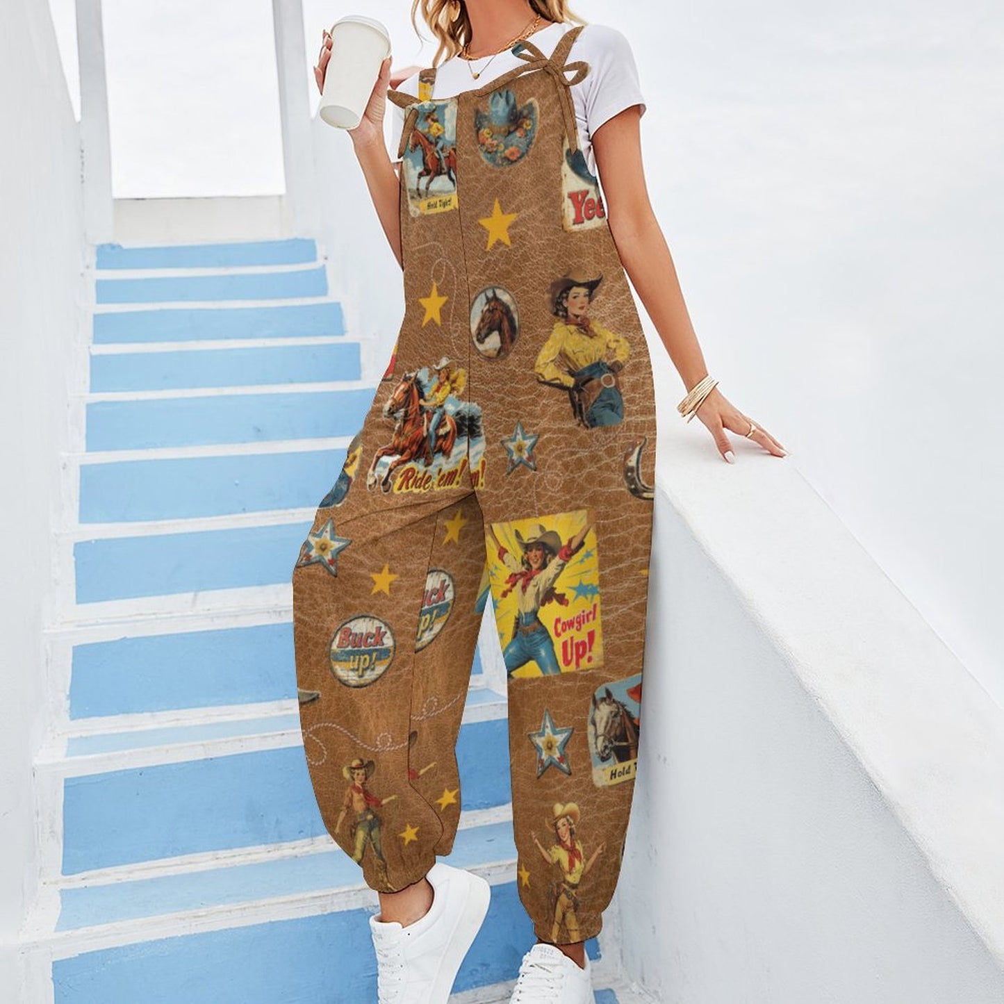 Vintage Cowgirl Collage Relaxed Fit Jumpsuit