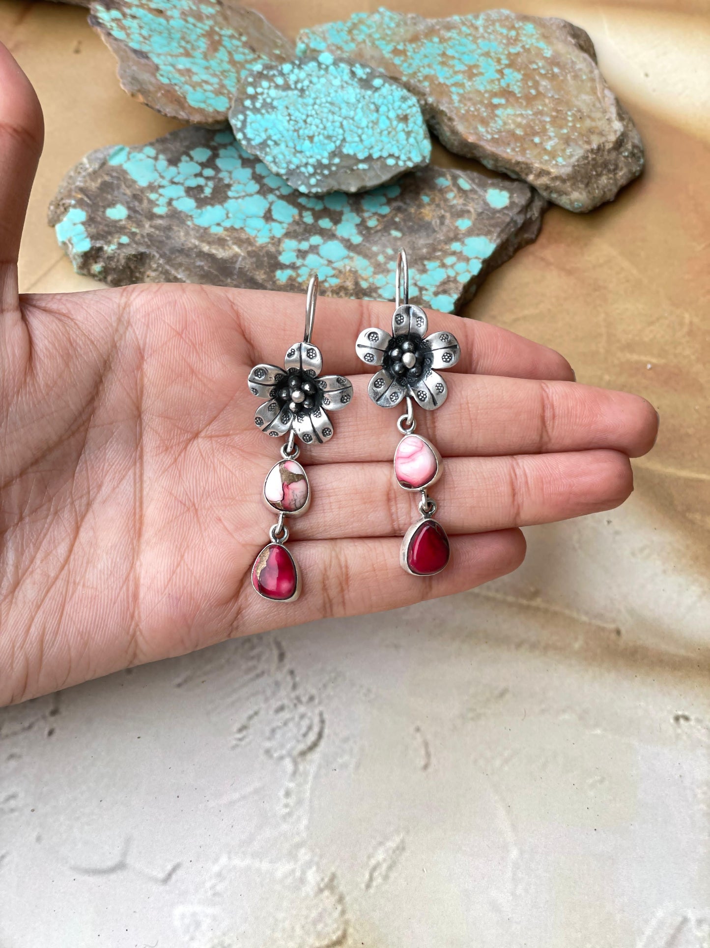 Dahlia Rose Handmade Sterling Silver Flower Dangles