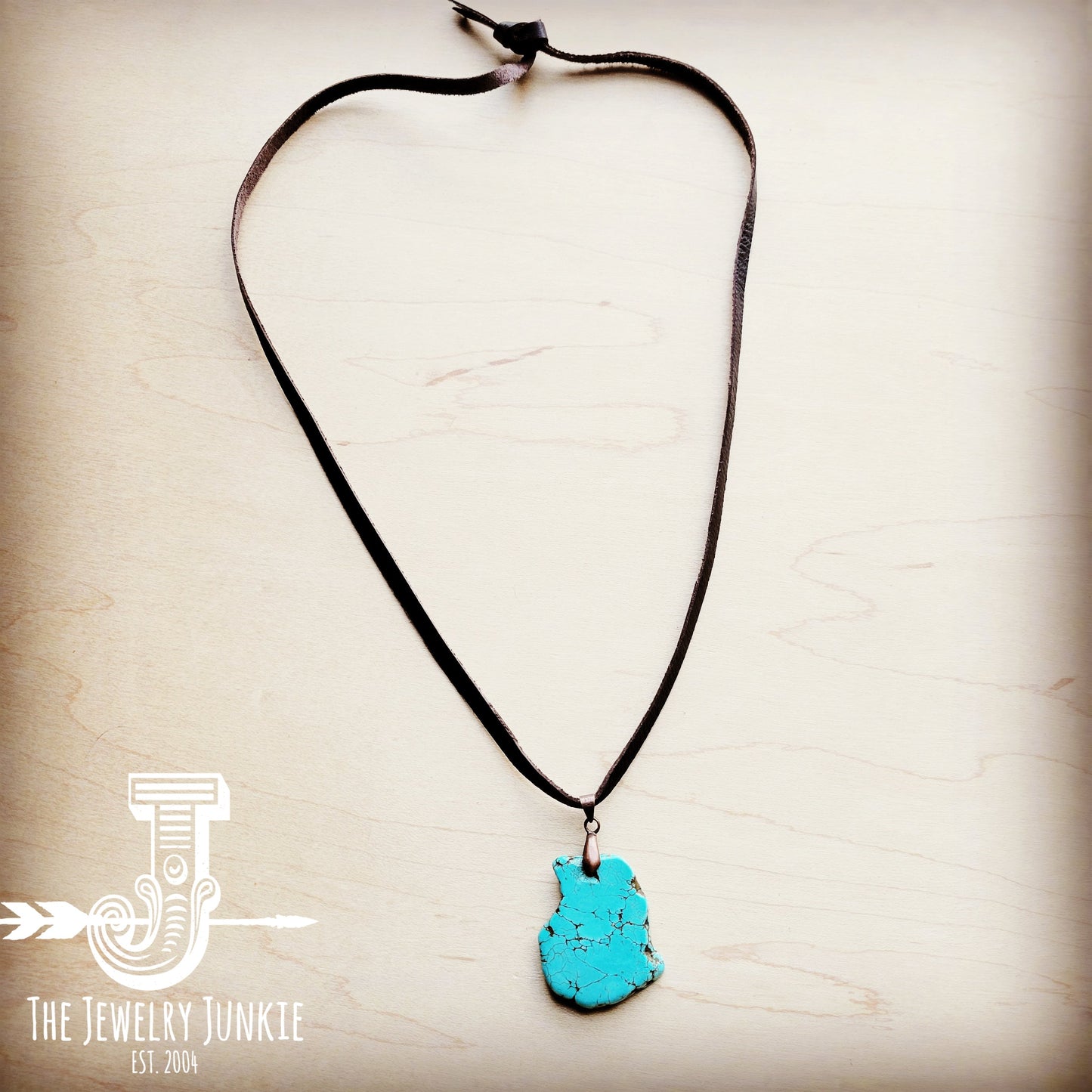 The Jewelry Junkie **Turquoise Slab Pendant on Leather Cord Necklace 254d