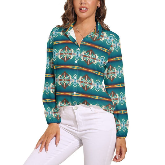 Teal Aztec Southwestern Button Up Top