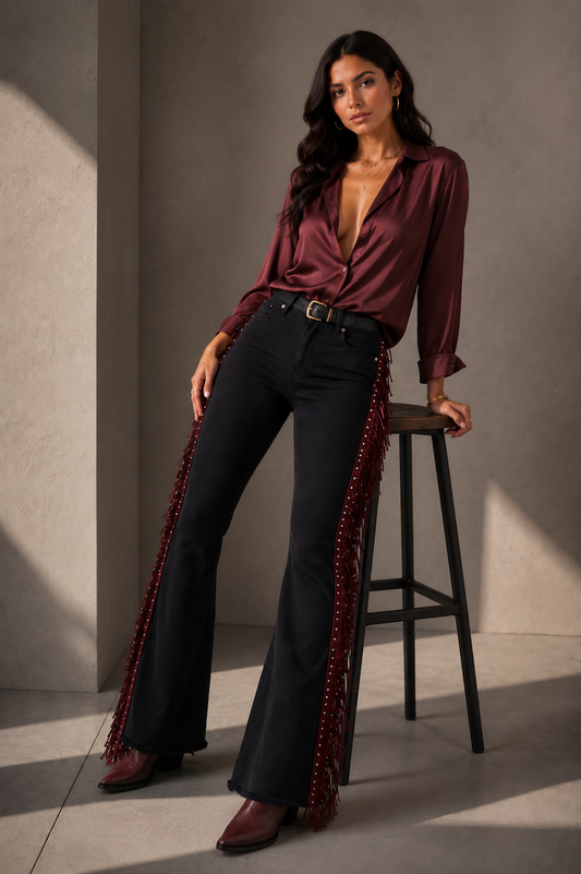 GJG Texas Sun Bell Bottom Jean Black/Burgundy