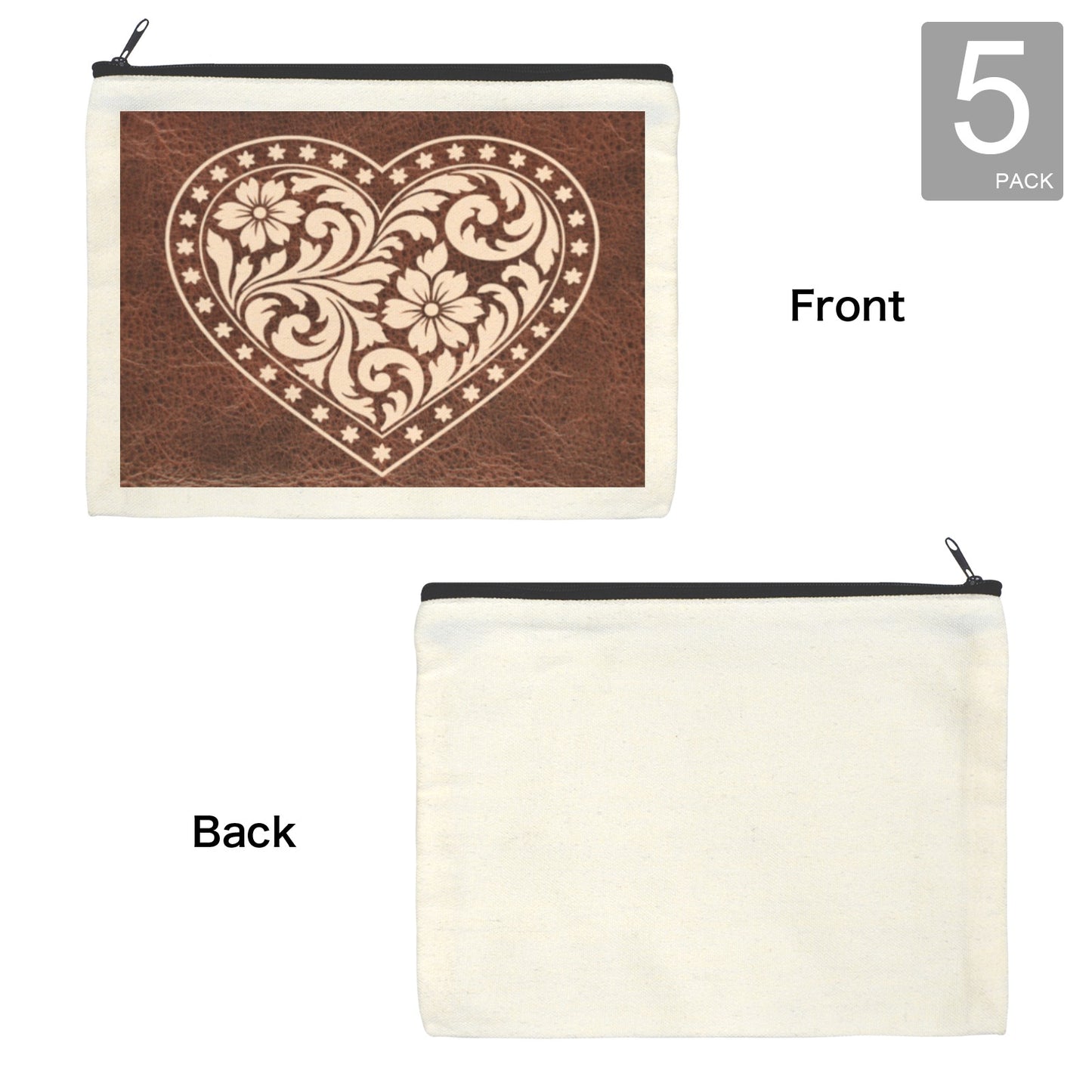 Tooled Heart pack of 5 bags Cosmetic Bag Made in America