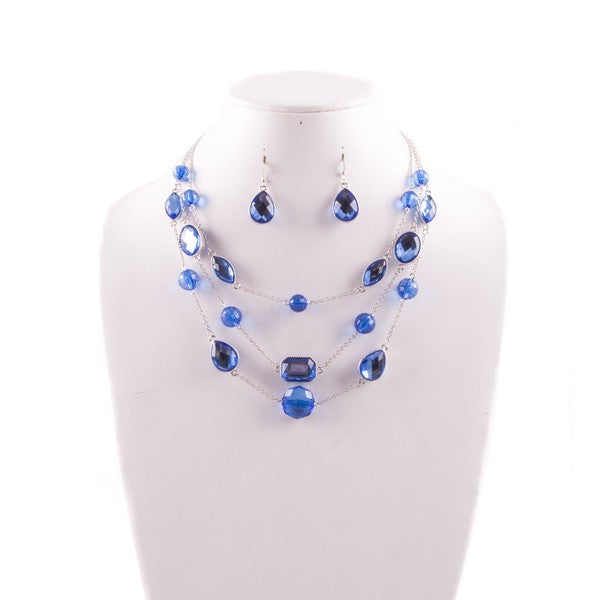 Blue silver Gem Layered Necklace