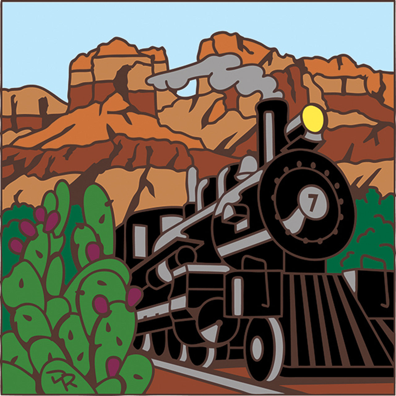 Steam Engine Train on Desert Tracks Tile