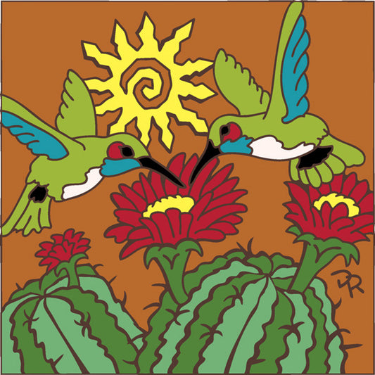 Hummingbirds with Barrel Cactus Tile