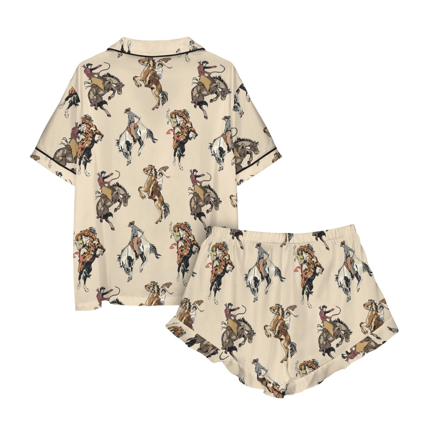 Vintage Cowgirl Satin Ruffle Western Pajama Set