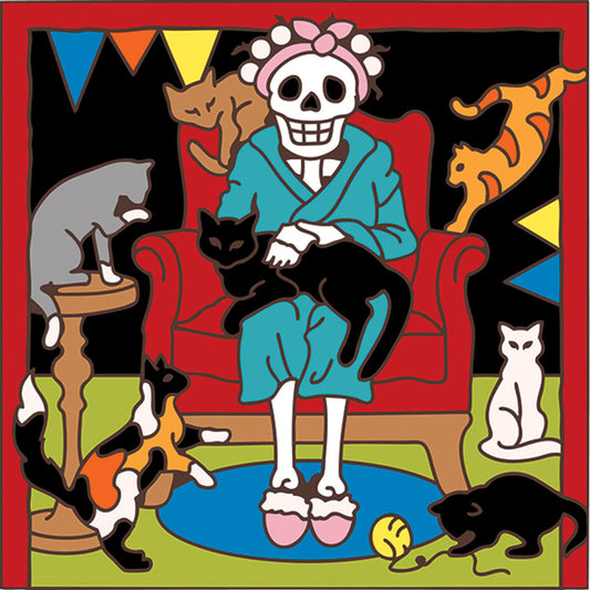 Day of the Dead Cat Lady Tile