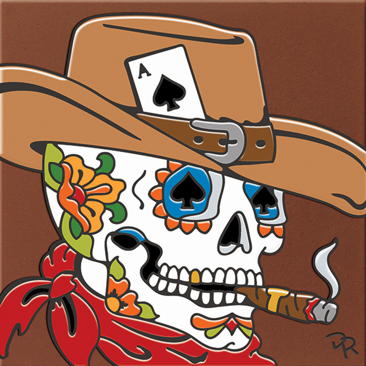 Day of the Dead Cowboy Sugar Skull Tile