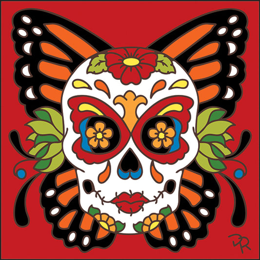 Day of the Dead Butterfly Sugar Skull Tile