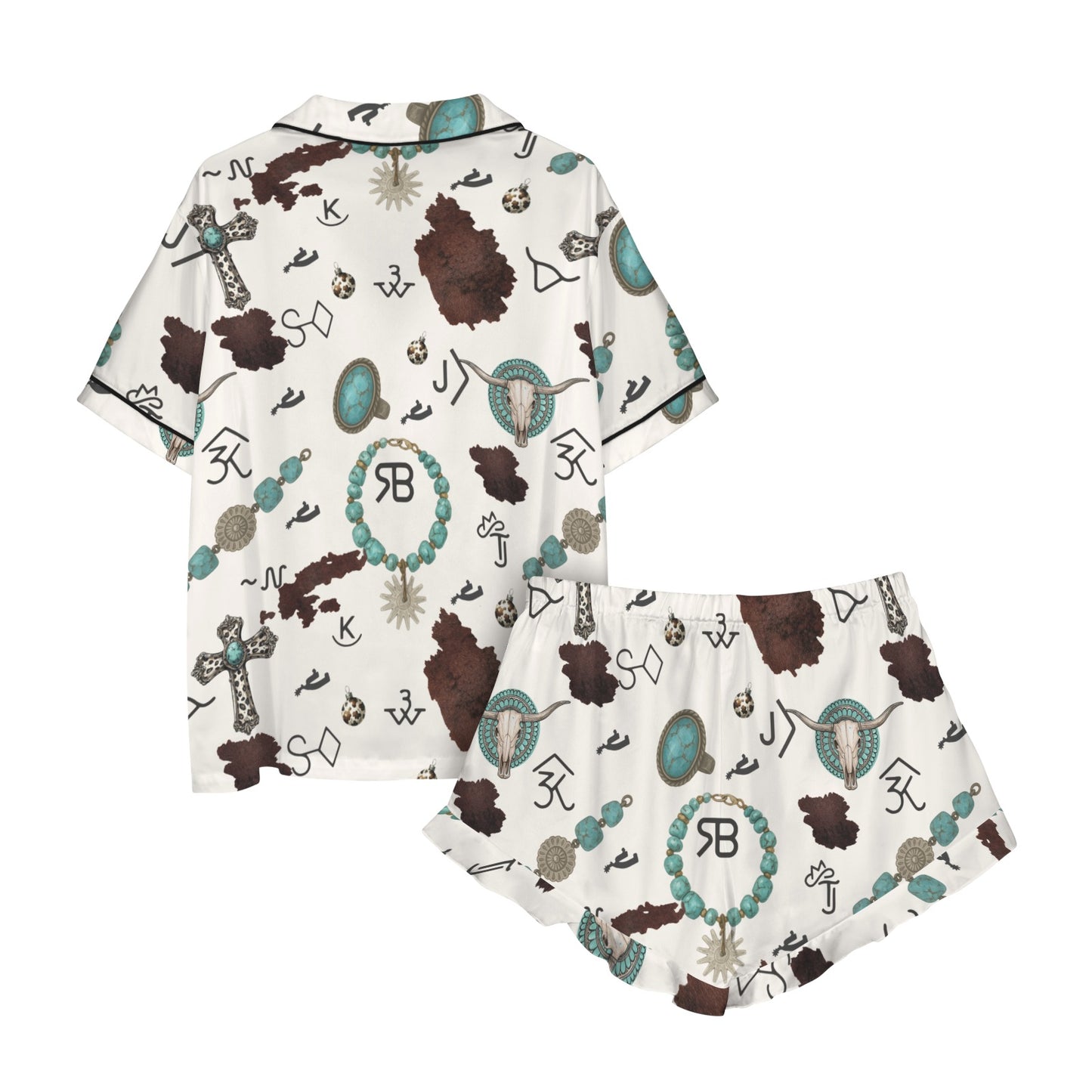 Brands and Turquoise Western Satin Pajamas  Short Pajama Set