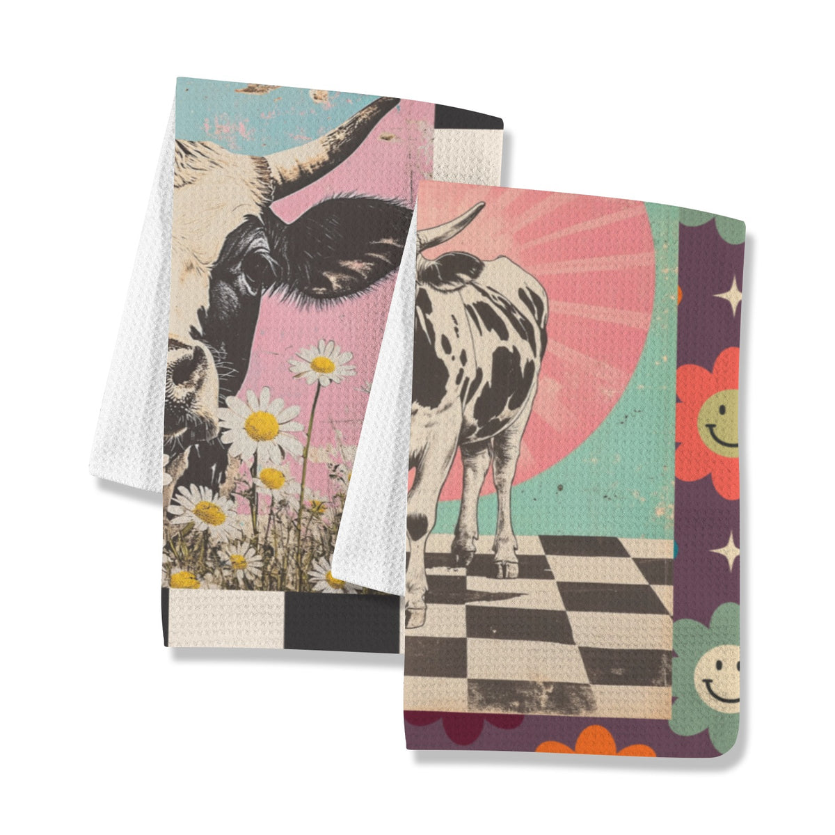 Baha Ranch Checkered Cows set of 2 Kitchen Towels Made in America